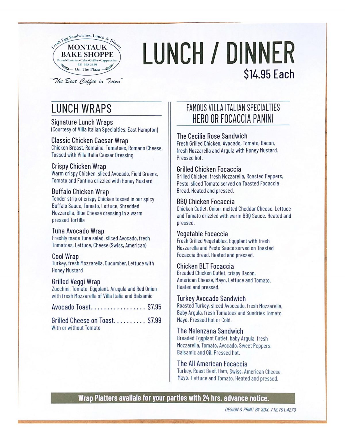 Lunch and Dinner Menus